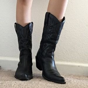 Black vegan leather cowgirl boots